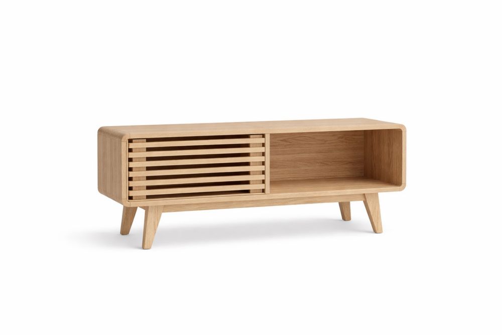 Meuble TV en bois massif avec porte coulissante