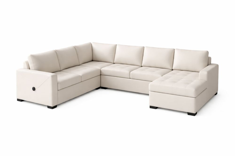 Canapé d'angle en L en similicuir Crème