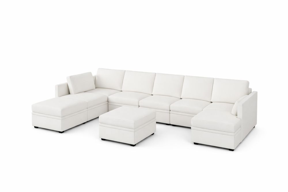 Canapé d'angle modulaire en cuir synthétique blanc