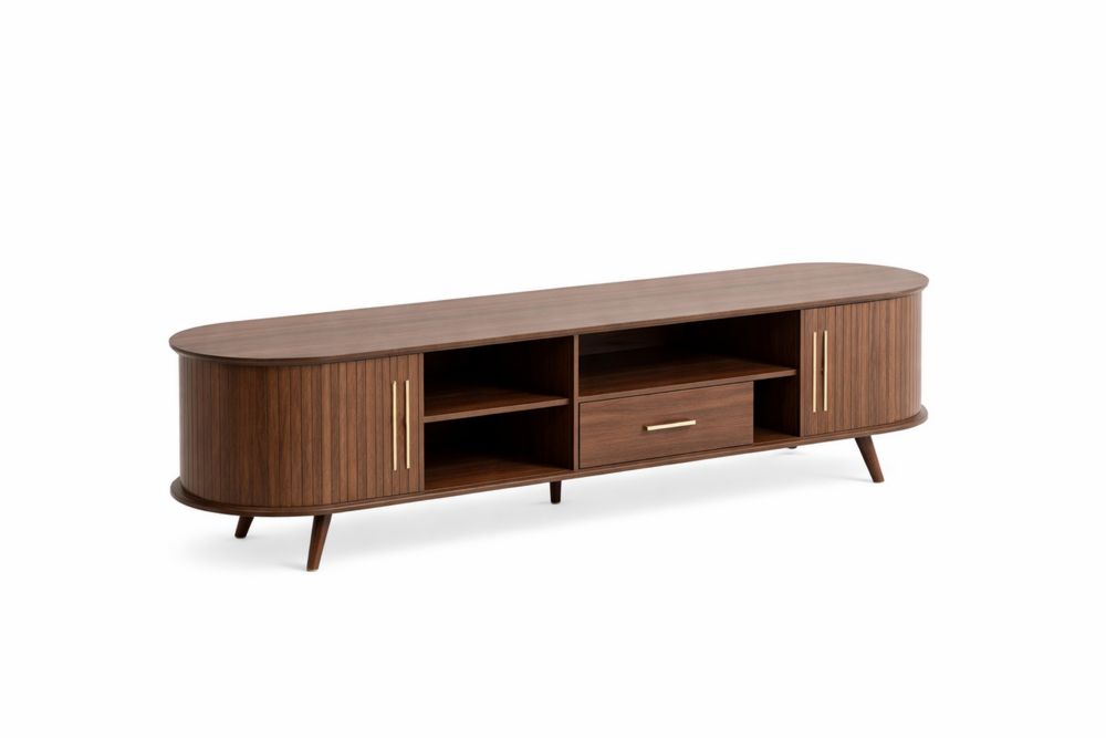 Meuble TV en Noyer avec Pieds en bois massif 180x40x50cm