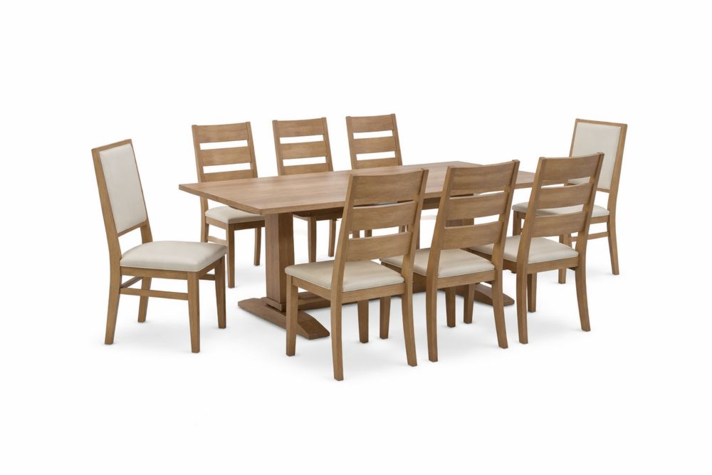 Ensemble de salle à manger en bois massif avec 8 chaises et tissu beige