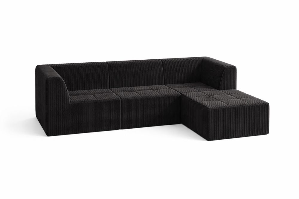 Canapé d'angle modulaire en velours côtelé noir