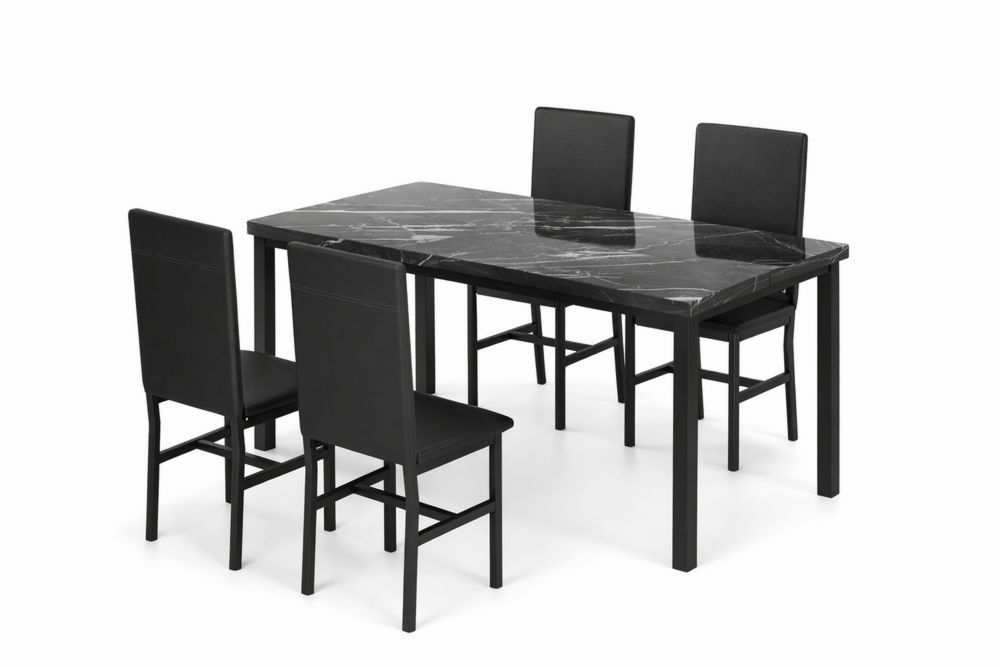 Ensemble Table en Marbre Noir et Chaises en Simili Cuir