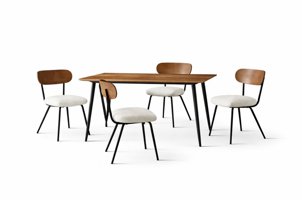 Ensemble de table à manger en bois massif et Acier inoxydable avec 4 chaises