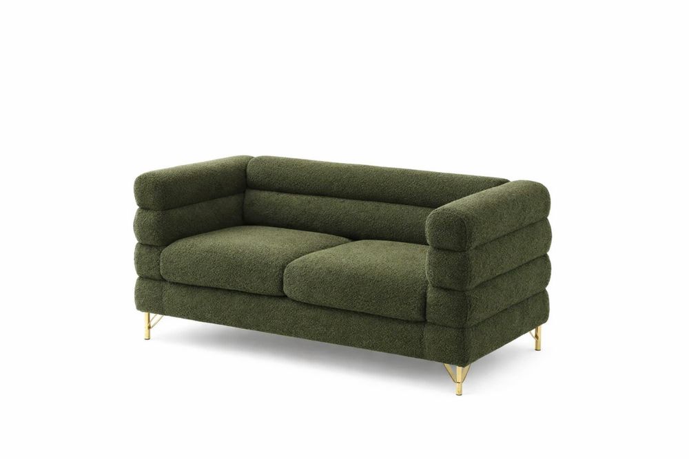 Canapé 2 places en tissu bouclé avec pieds en Acier inoxydable doré