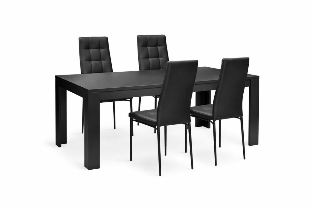 Ensemble table à manger noire en MDF avec 4 chaises en PU