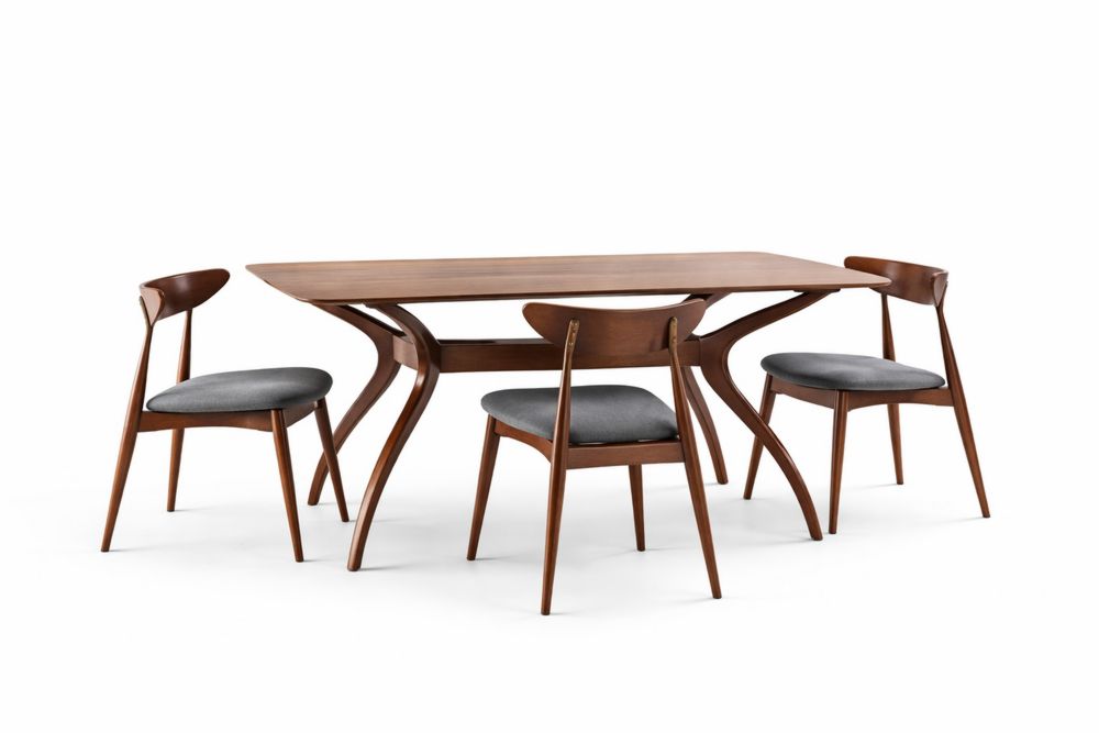 Ensemble de salle à manger en bois massif avec chaises rembourrées grises