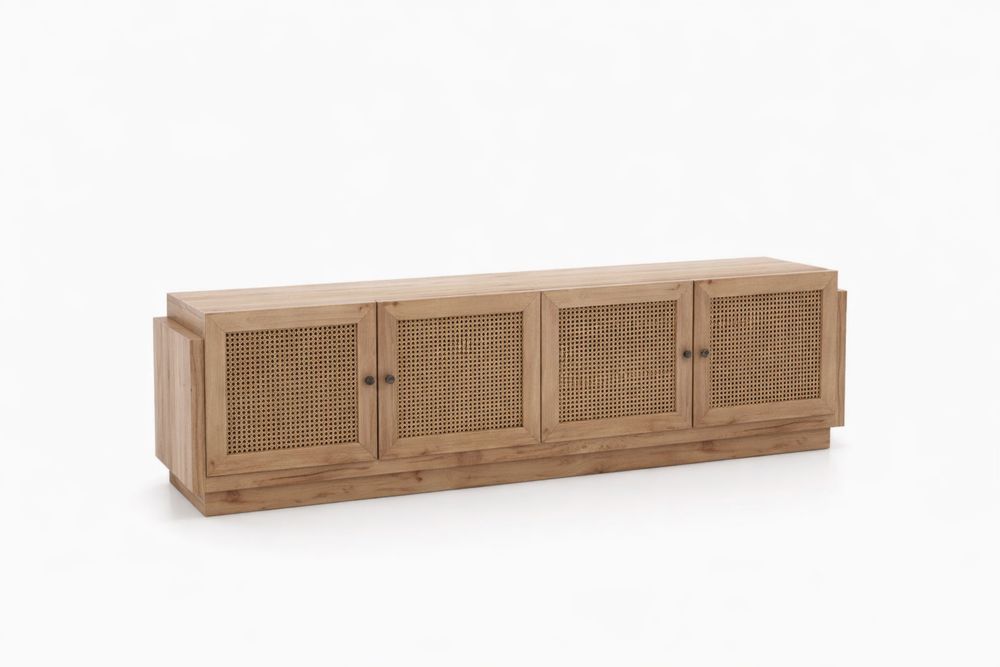 Buffet en bois massif avec portes en cannage 4 portes 200x50x45 cm