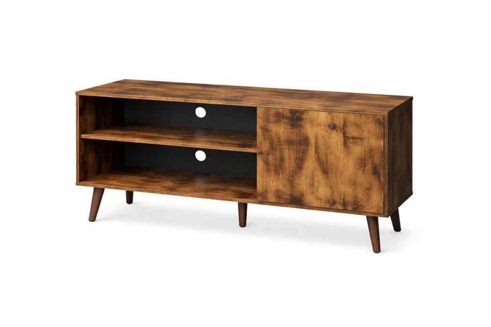 Meuble TV en bois massif avec étagères et porte 120x40x50 cm