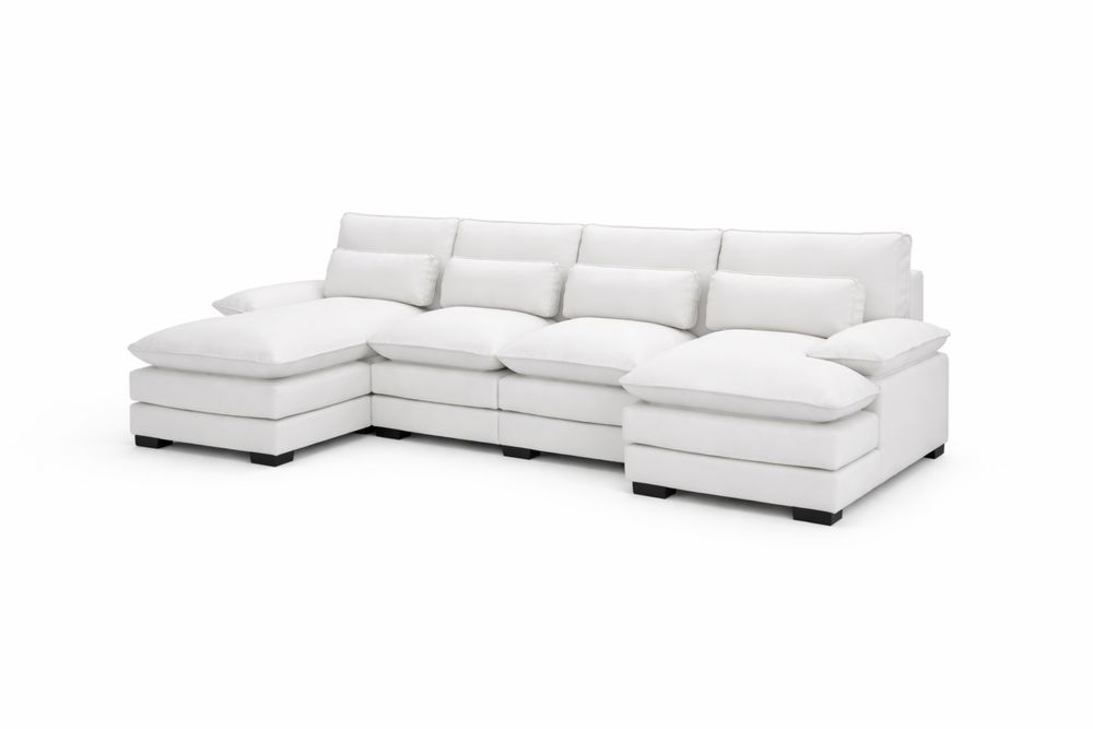 Canapé d'angle modulable en tissu blanc