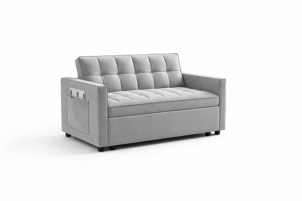 Canapé-lit 2 places en tissu avec poches latérales