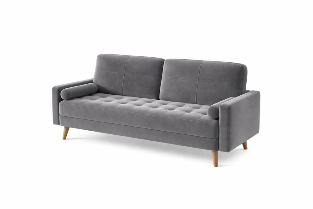 Canapé en Velours Gris avec Pieds en bois massif