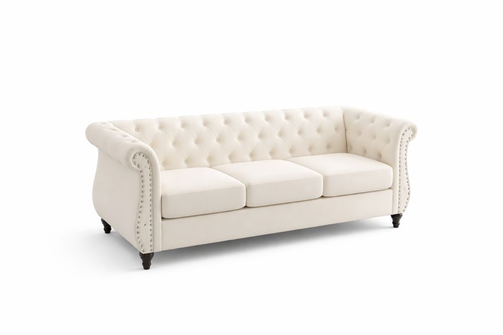 Canapé 3 Places en Tissu Crème