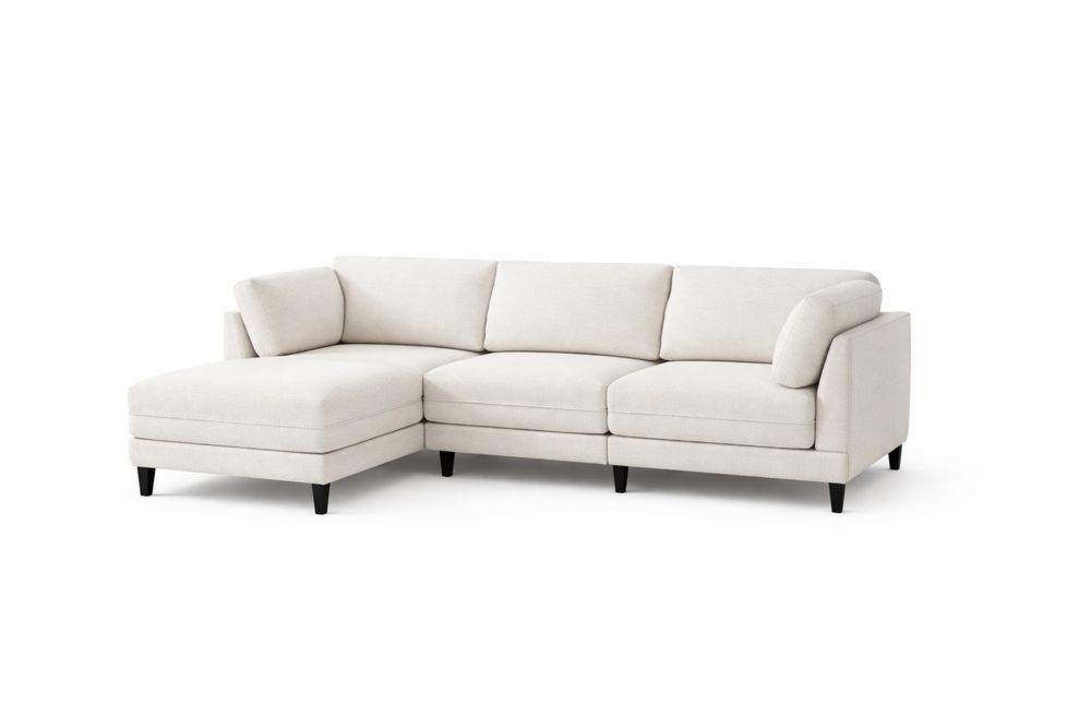 Canapé d'angle en tissu avec méridienne et pieds en bois massif