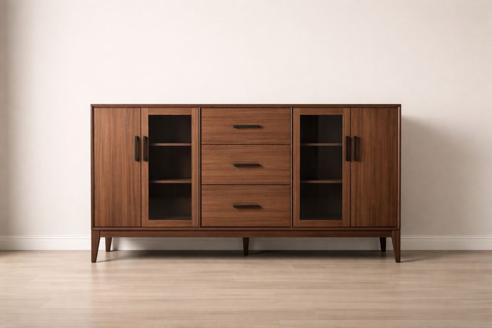 Meubles de rangement en bois et verre trempé marron