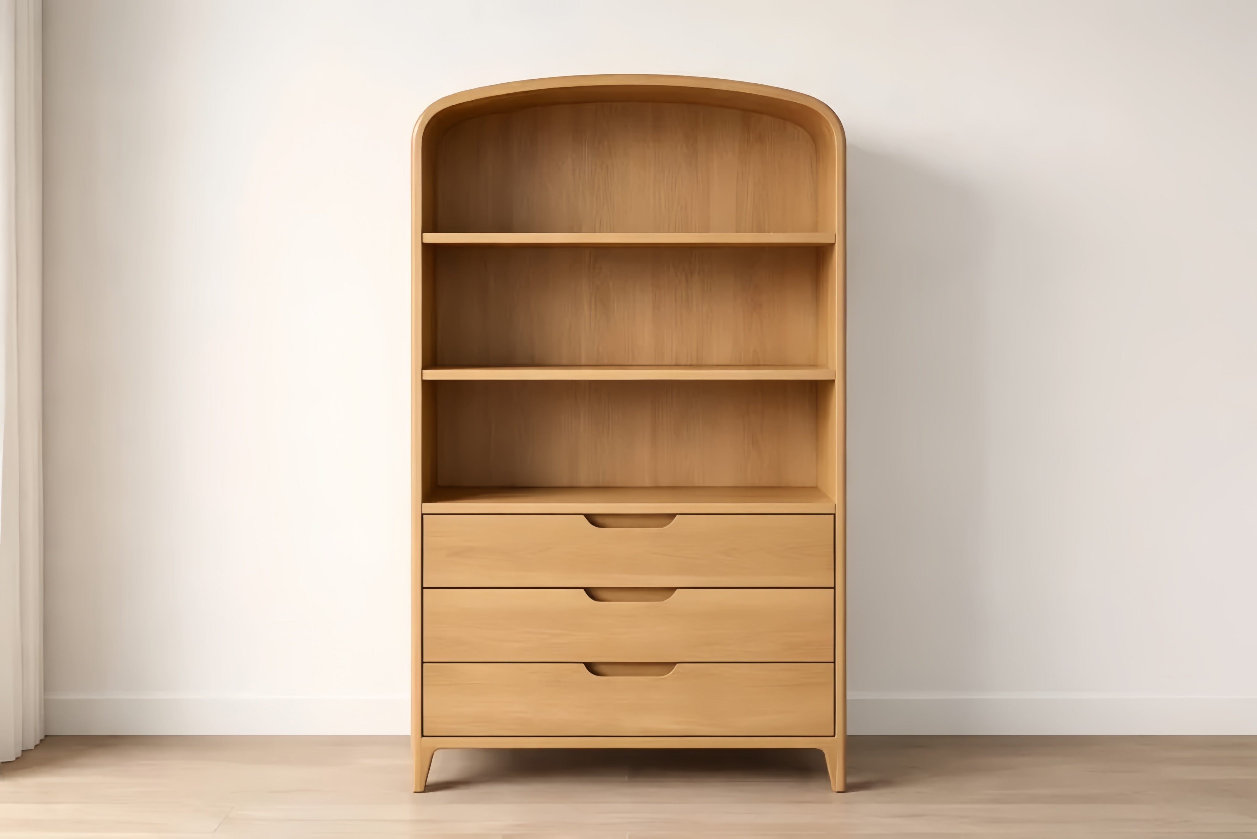 Bibliothèque en chêne clair avec étagères et tiroirs 180x90x40cm