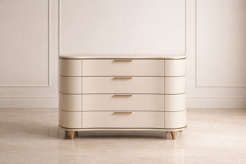 Commode en Bois MDF à Quatre Tiroirs Crème