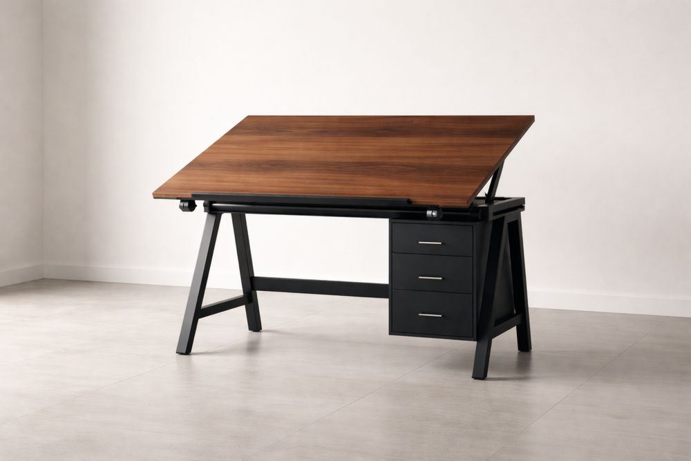 Table à dessin bois et métal brun/noir 150x75x85 cm