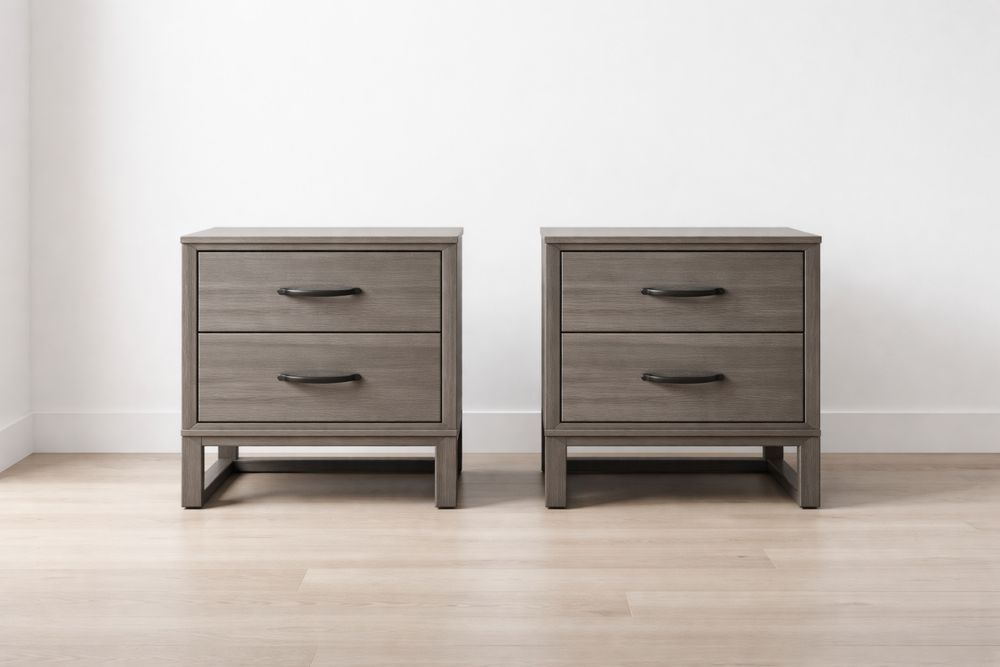 Paire de tables de chevet en bois gris avec 2 tiroirs