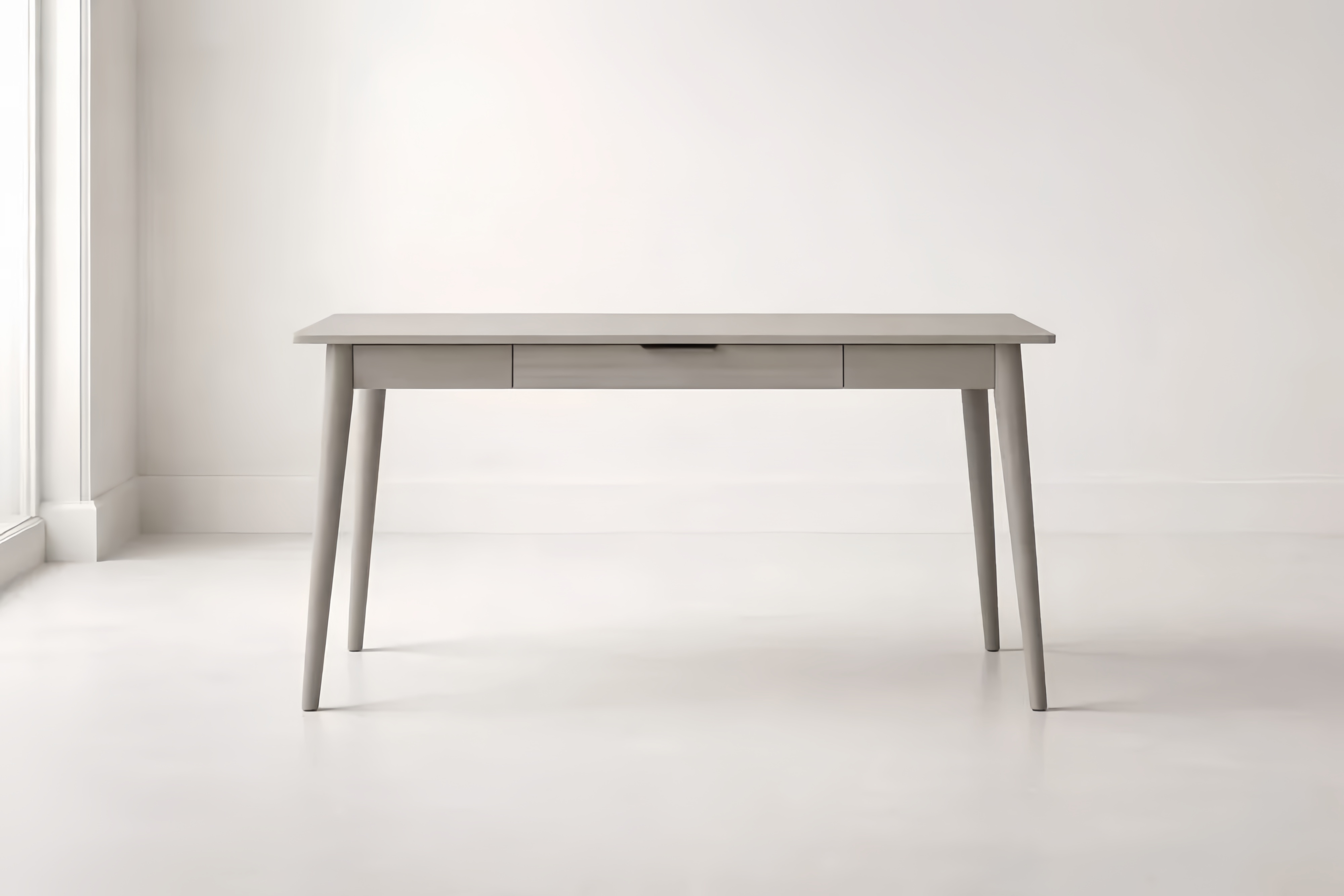 Bureau Rectangulaire en Bois Massif Gris avec Tiroir