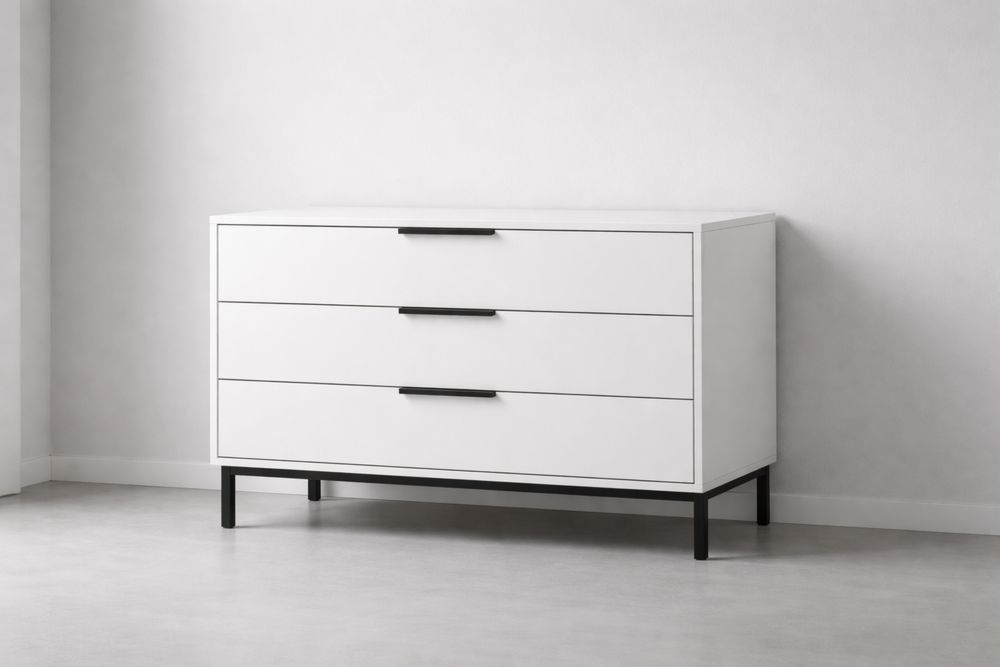 Commode à trois tiroirs en bois et métal Blanc