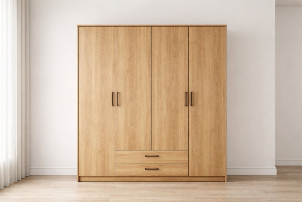 Armoire en bois 4 portes 2 tiroirs