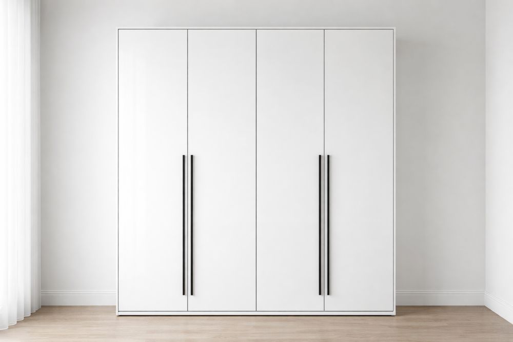 Armoire en MDF Blanc 4 Portes avec Poignées Noires