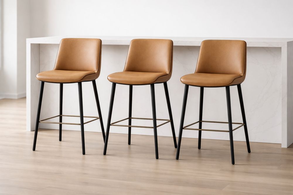 Tabourets de bar en cuir synthétique Marron et Métal Noir