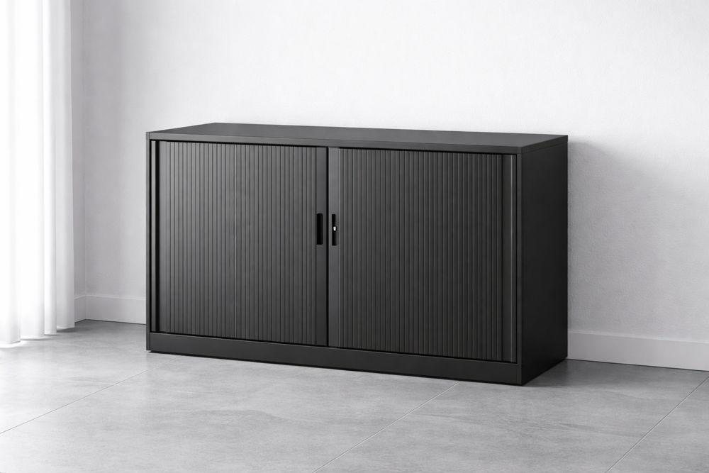 Armoire en métal noir avec portes coulissantes