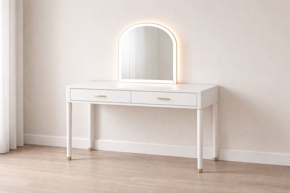 Coiffeuse avec miroir LED en bois Blanc