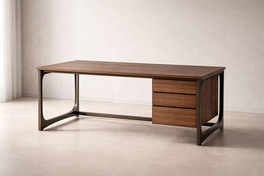 Bureau en bois et métal avec tiroirs Brun 200x90x75cm