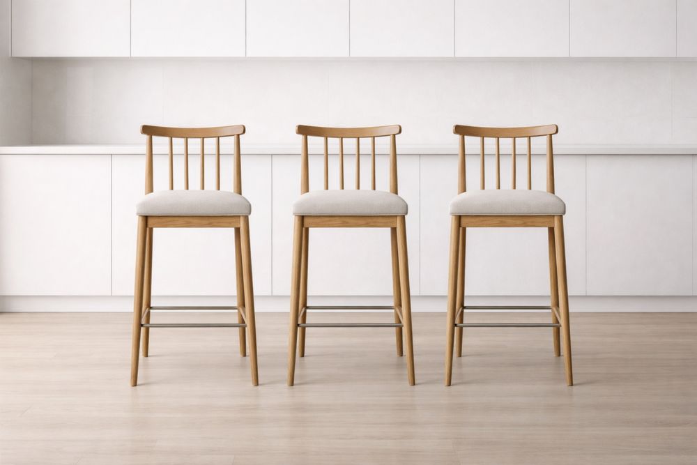 Tabourets de Bar en Bois avec Assise en Tissu Beige, Lot de 3