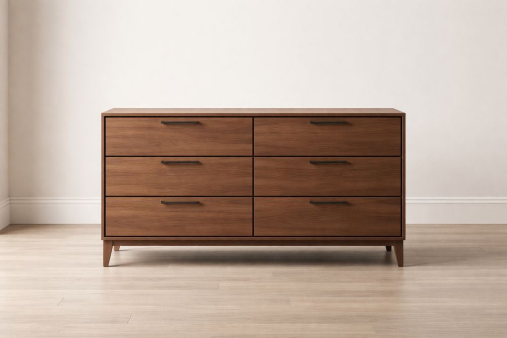 Commode en bois avec 6 tiroirs en noyer