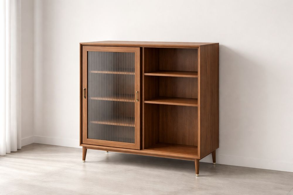 Armoire en Bois avec Porte Coulissante en Verre Strié