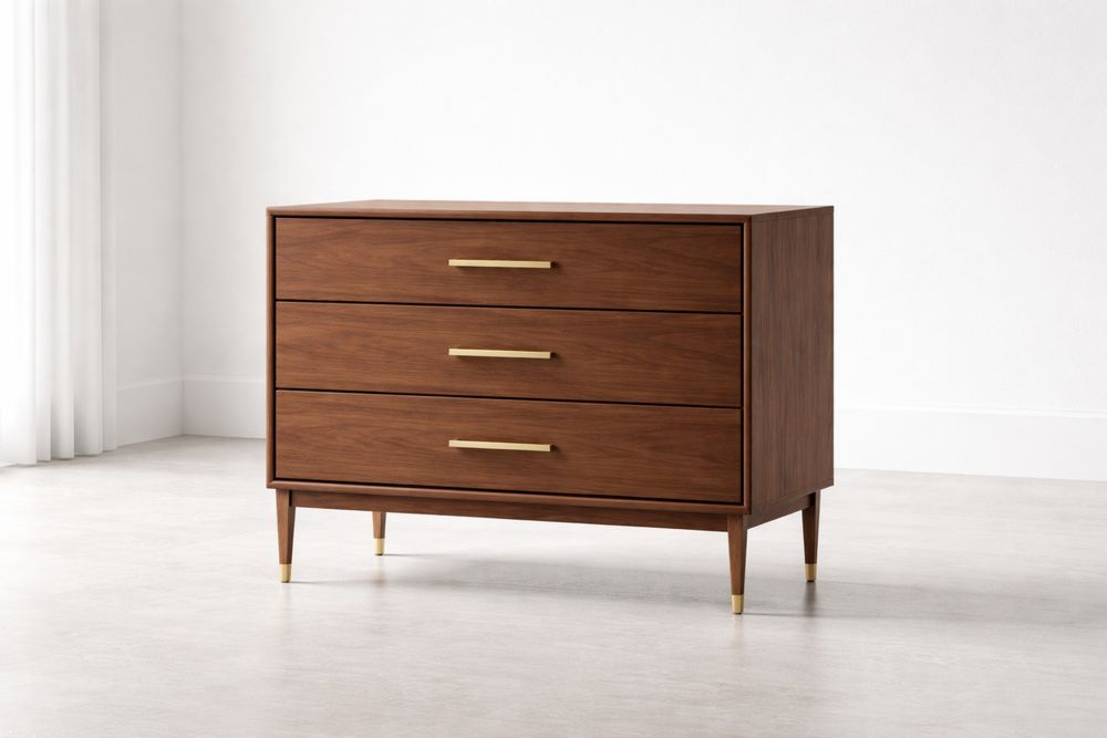 Commode en Bois avec Trois Tiroirs et Poignées Métalliques