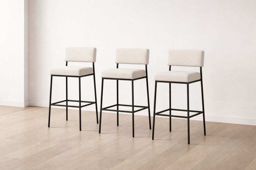 Ensemble de 3 tabourets de bar en métal et tissu beige