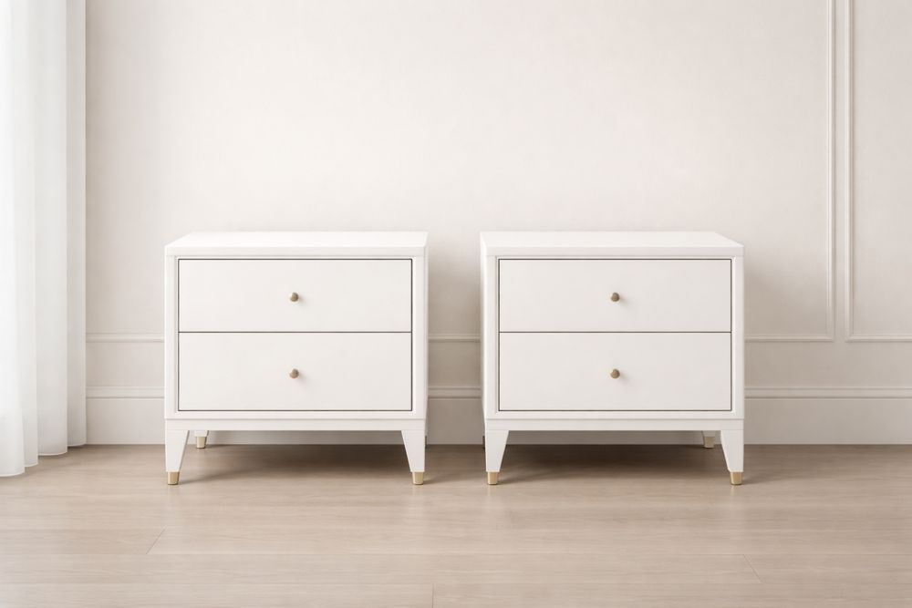 Paire de Tables de Chevet en Bois Blanc avec 2 Tiroirs