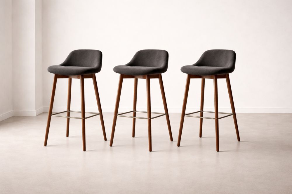 Tabourets de Bar en Tissu Polyester Gris et Bois