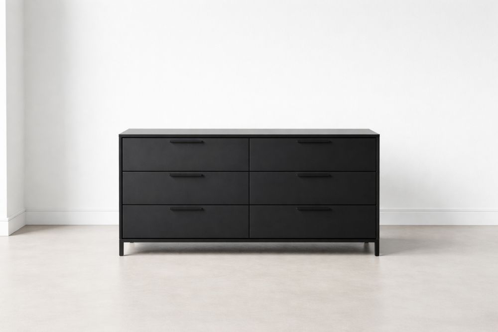 Commode en métal noir 6 tiroirs 150x45x80 cm