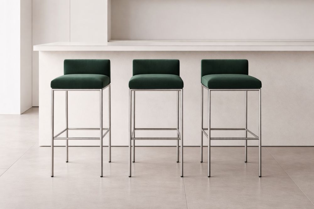 Ensemble de 3 Tabourets de Bar en Métal et Velours Vert