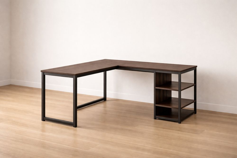 Bureau d'angle en bois et métal Marron