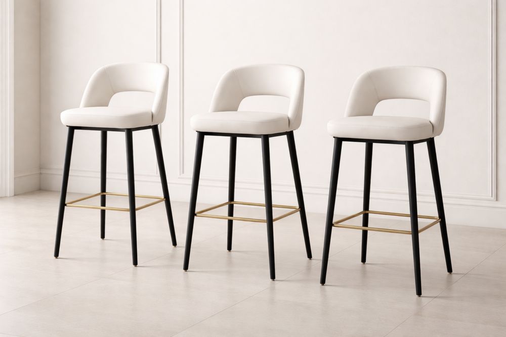 Ensemble de 3 Tabourets de Bar Similicuir Blanc Métal Noir