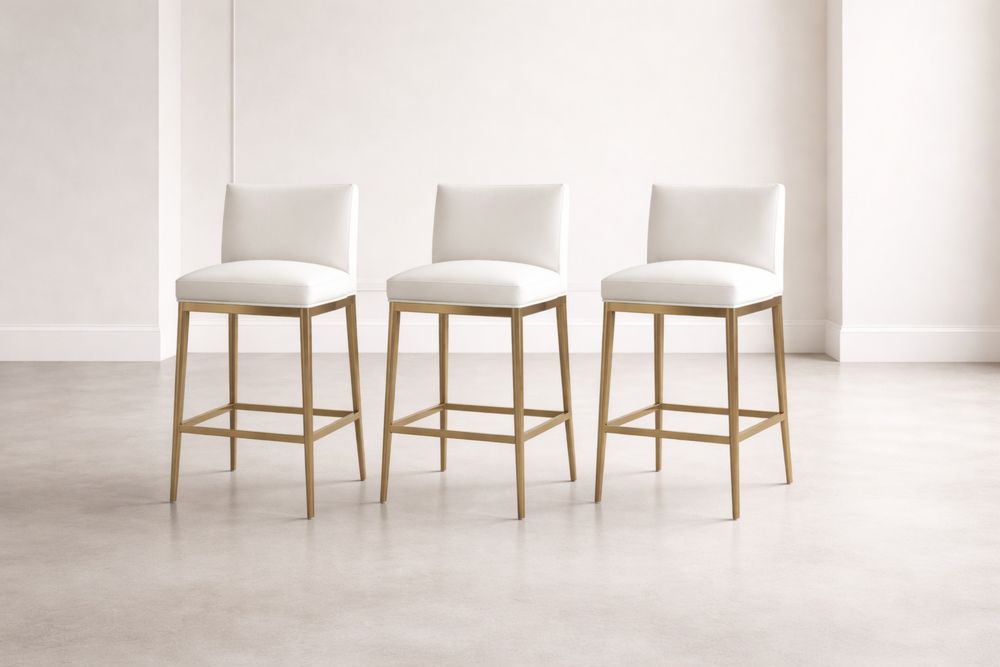 Ensemble de 3 tabourets en cuir synthétique blanc avec pieds en métal