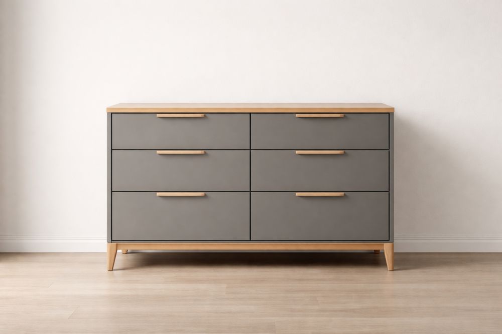 Commode en Bois MDF Gris Mat 6 Tiroirs