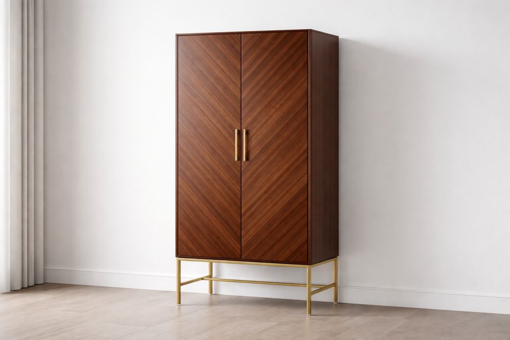 Armoire en bois avec structure et poignées métalliques