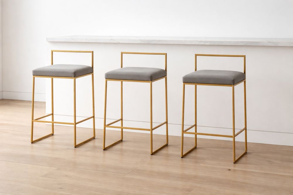 Tabourets de bar en métal avec siège en tissu et cadre doré