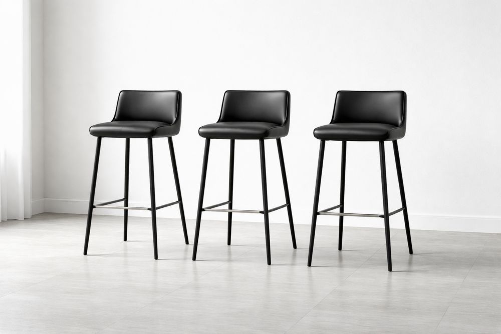 Tabourets de Bar en Similicuir Noir avec Pieds en Métal Noir Lot de 3