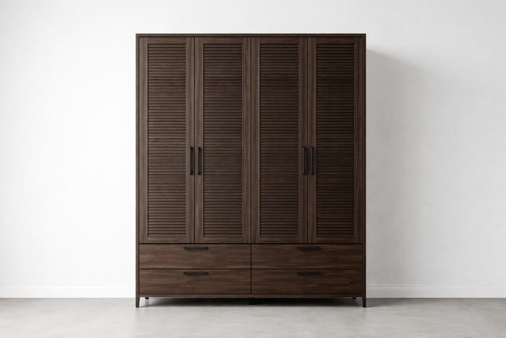 Armoire en bois massif avec portes à persiennes