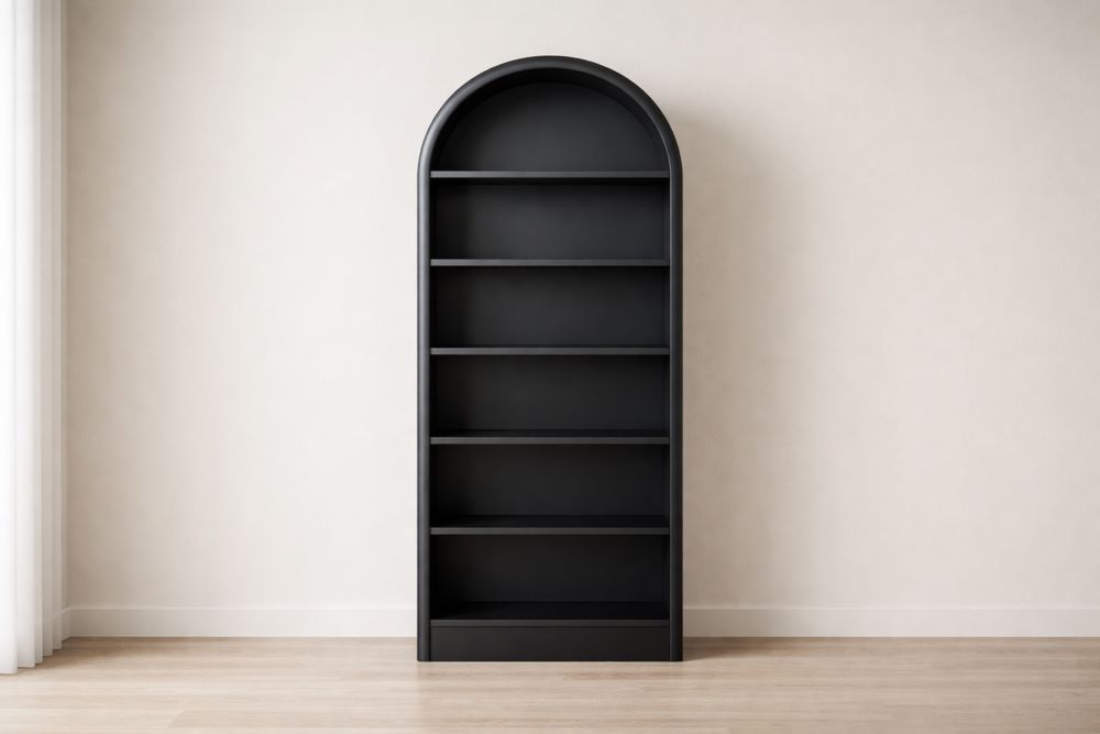Bibliothèque étagères en bois noir avec sommet arquée 180x80x30 cm
