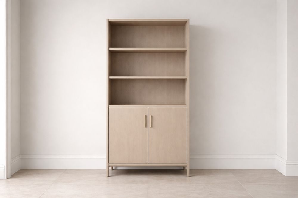 Bibliothèque en Bois MDF Beige avec Étagères et Portes